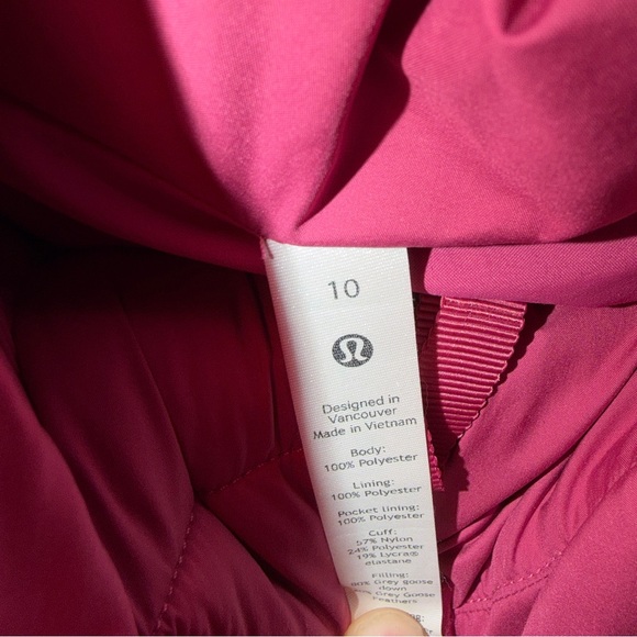 lululemon Wunder Puff Jacket Hooded Goose Down Coat Pink Lychee PLYC size 10 - Picture 5 of 14